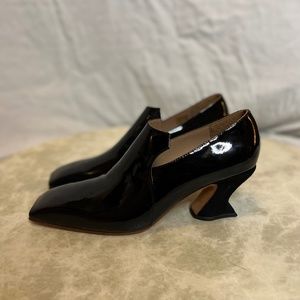Patent Leather Square Toe Loafer Heels